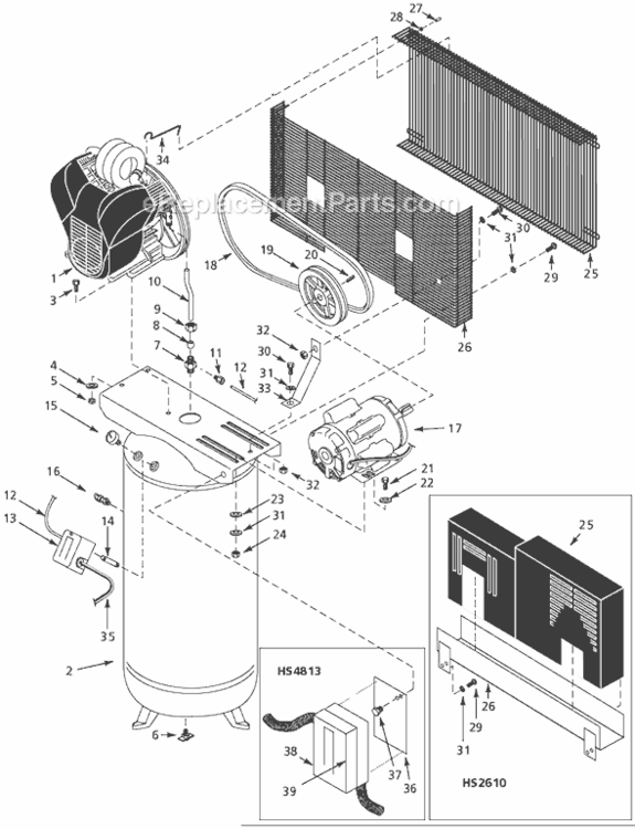 Page A Diagram and Parts List for HS2610 1999 Campbell Hausfeld Compressor